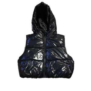 Shiny Hooded Y2K Streetwear Shrunken Patent Puffer Vest-M-NWT